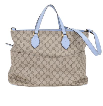 GG Supreme Soft Diaper Bag, &pound;350, Handbags, Beige/Blue, Canvas, Front view